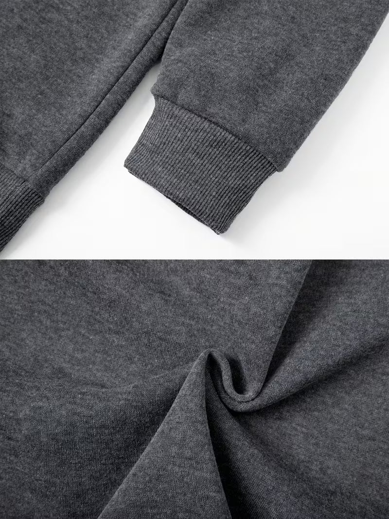 1set 2pcs this autumn winter boys casual outfit features neck sweatshirt and straight leg wide leg pants a stylish and look its suitable for school meals and outdoor dark grey black 3