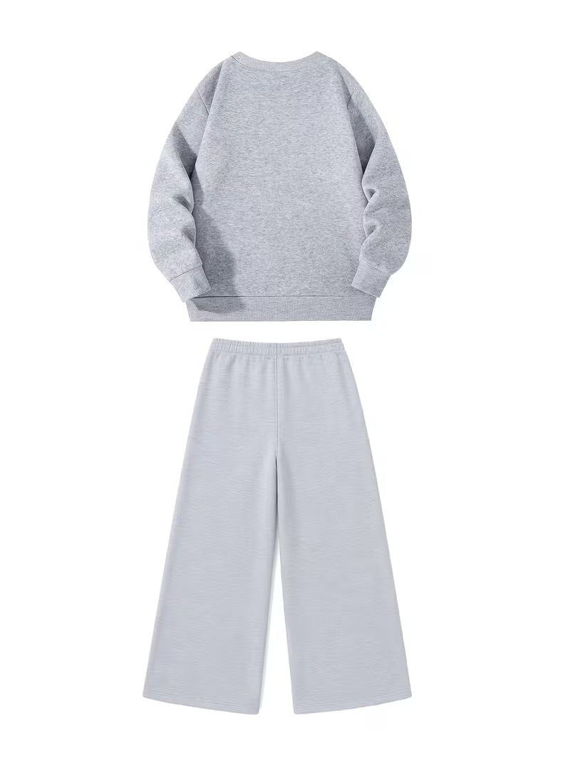 1set 2pcs this autumn winter boys casual outfit features neck sweatshirt and straight leg wide leg pants a stylish and look its suitable for school meals and outdoor light grey 1