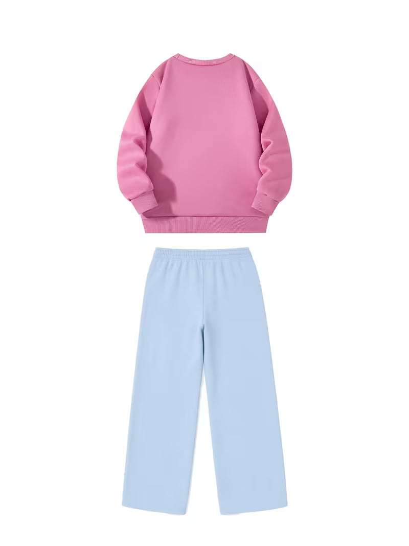 1set 2pcs this autumn winter boys casual outfit features neck sweatshirt and straight leg wide leg pants a stylish and look its suitable for school meals and outdoor blue 1