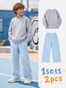 1set 2pcs this autumn winter boys casual outfit features neck sweatshirt and straight leg wide leg pants a stylish and look its suitable for school meals and outdoor