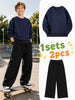1set 2pcs this autumn winter boys casual outfit features neck sweatshirt and straight leg wide leg pants a stylish and look its suitable for school meals and outdoor navy blue black