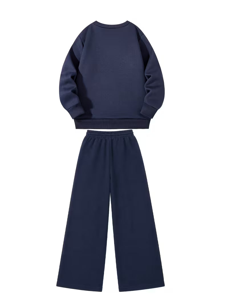 1set 2pcs this autumn winter boys casual outfit features neck sweatshirt and straight leg wide leg pants a stylish and look its suitable for school meals and outdoor