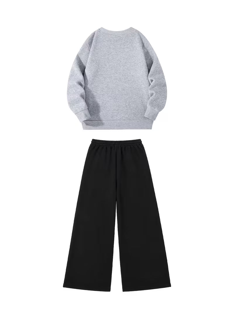 1set 2pcs this autumn winter boys casual outfit features neck sweatshirt and straight leg wide leg pants a stylish and look its suitable for school meals and outdoor