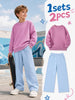 1set 2pcs this autumn winter boys casual outfit features neck sweatshirt and straight leg wide leg pants a stylish and look its suitable for school meals and outdoor blue 0
