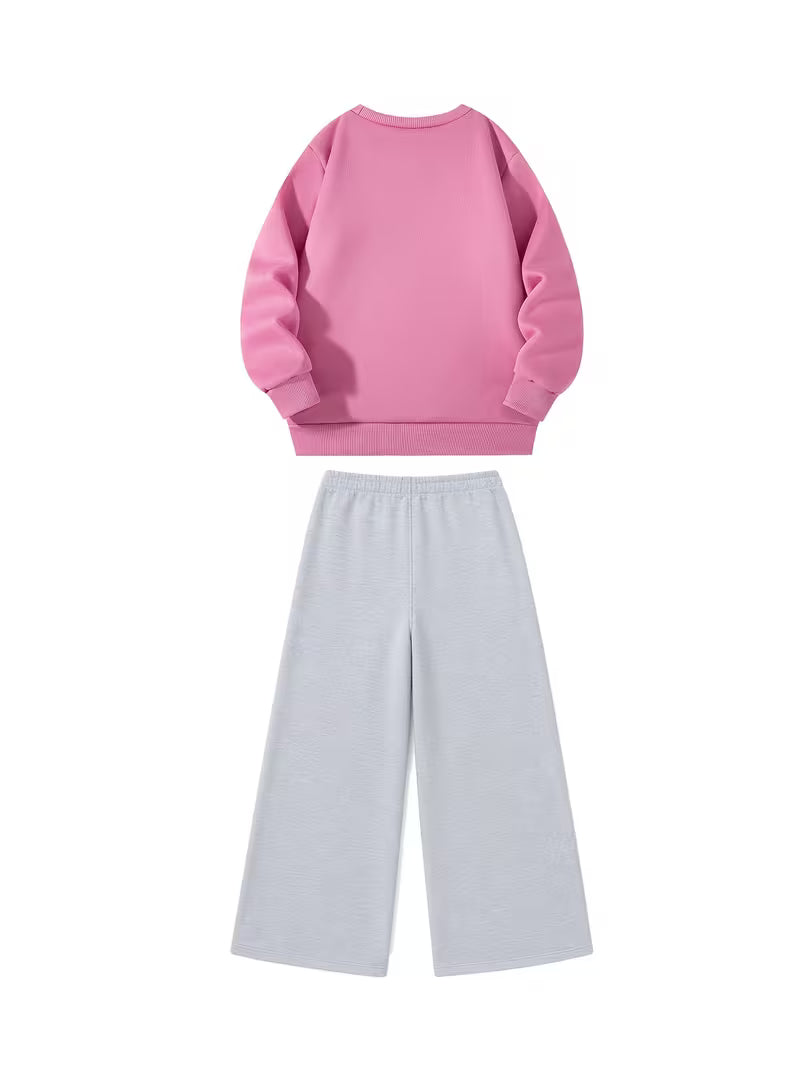 1set 2pcs this autumn winter boys casual outfit features neck sweatshirt and straight leg wide leg pants a stylish and look its suitable for school meals and outdoor gray 1