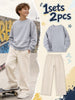 1set 2pcs this autumn winter boys casual outfit features neck sweatshirt and straight leg wide leg pants a stylish and look its suitable for school meals and outdoor