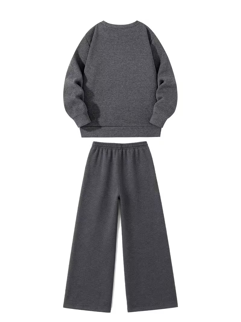 1set 2pcs this autumn winter boys casual outfit features neck sweatshirt and straight leg wide leg pants a stylish and look its suitable for school meals and outdoor dark gray 1