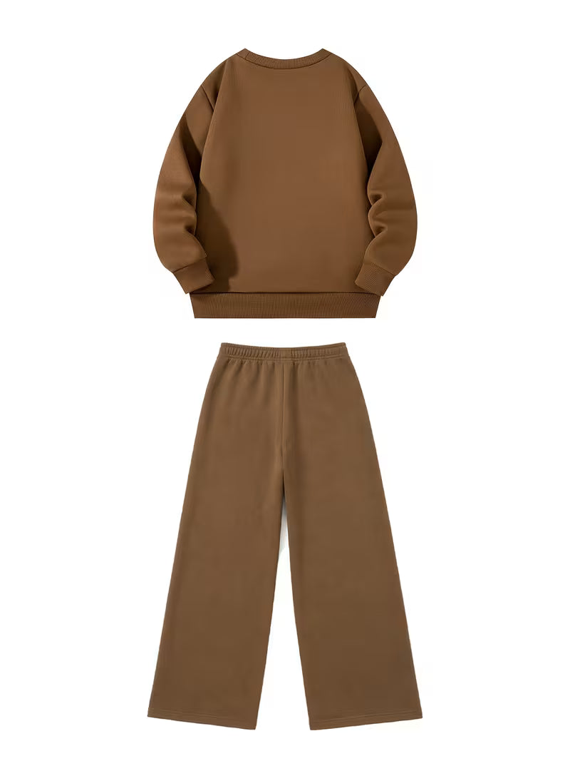 1set 2pcs this autumn winter boys casual outfit features neck sweatshirt and straight leg wide leg pants a stylish and look its suitable for school meals and outdoor 1