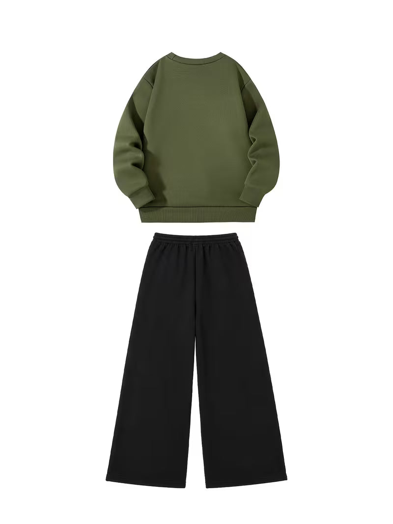 1set 2pcs this autumn winter boys casual outfit features neck sweatshirt and straight leg wide leg pants a stylish and look its suitable for school meals and outdoor