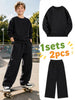 1set 2pcs this autumn winter boys casual outfit features neck sweatshirt and straight leg wide leg pants a stylish and look its suitable for school meals and outdoor black 0