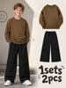 1set 2pcs this autumn winter boys casual outfit features neck sweatshirt and straight leg wide leg pants a stylish and look its suitable for school meals and outdoor coffee color black 0