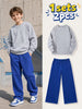 1set 2pcs this autumn winter boys casual outfit features neck sweatshirt and straight leg wide leg pants a stylish and look its suitable for school meals and outdoor light gray color blue 0
