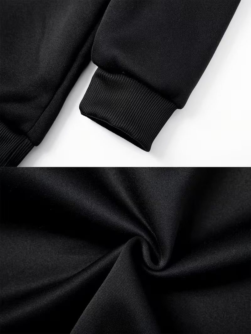 1set 2pcs this autumn winter boys casual outfit features neck sweatshirt and straight leg wide leg pants a stylish and look its suitable for school meals and outdoor black 3