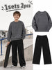 1set 2pcs this autumn winter boys casual outfit features neck sweatshirt and straight leg wide leg pants a stylish and look its suitable for school meals and outdoor dark grey black 0