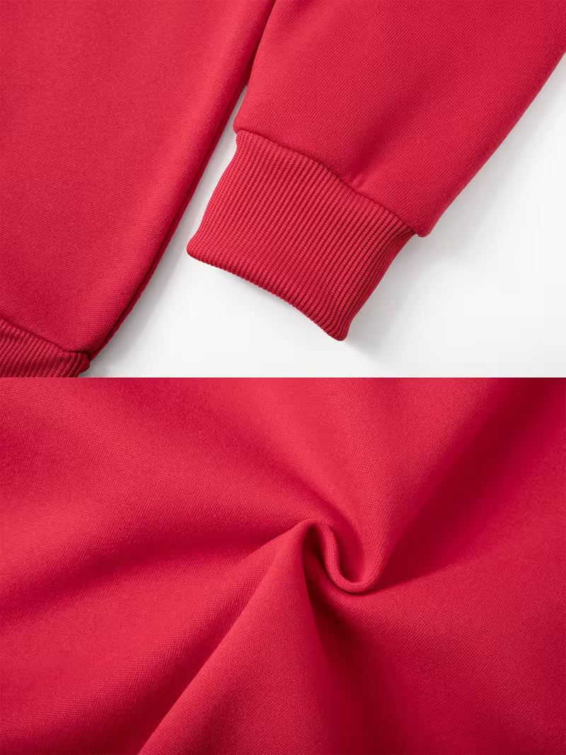 1set 2pcs this autumn winter boys casual outfit features neck sweatshirt and straight leg wide leg pants a stylish and look its suitable for school meals and outdoor red black 3