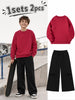 1set 2pcs this autumn winter boys casual outfit features neck sweatshirt and straight leg wide leg pants a stylish and look its suitable for school meals and outdoor red black 0
