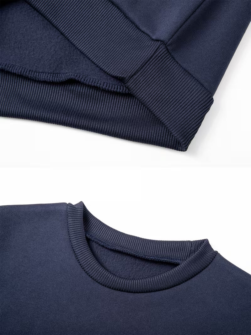 1set 2pcs this autumn winter boys casual outfit features neck sweatshirt and straight leg wide leg pants a stylish and look its suitable for school meals and outdoor navy blue black 2
