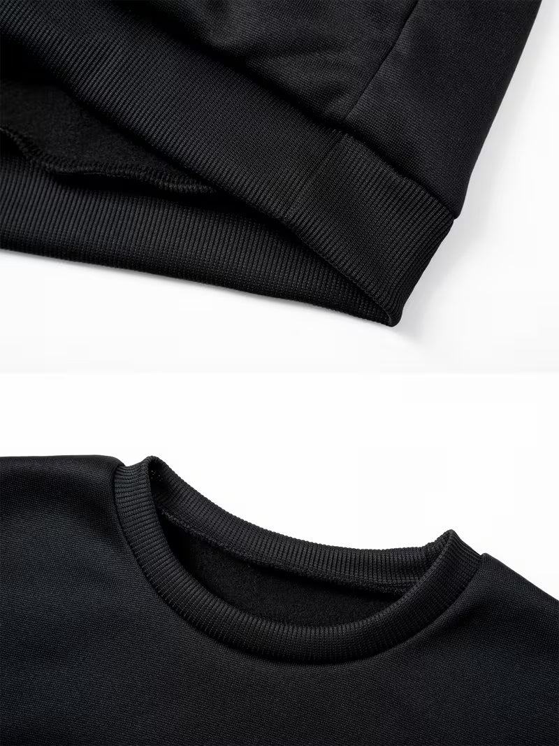 1set 2pcs this autumn winter boys casual outfit features neck sweatshirt and straight leg wide leg pants a stylish and look its suitable for school meals and outdoor black 2